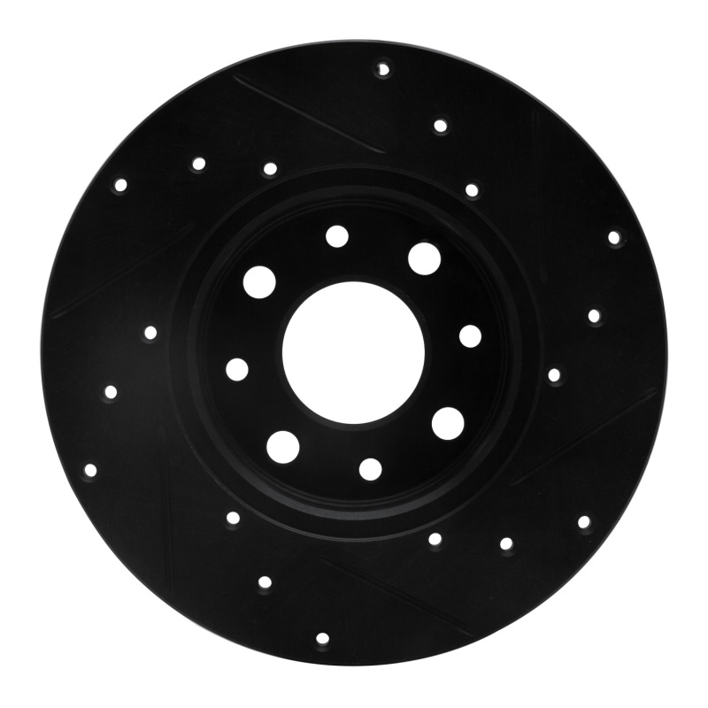 Fiat 500E Brake Rotor (1) - Rear Left - R1 Concepts - Drilled & Slotted - Black - `13-`19